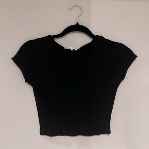 Hashttag Black Ribbed Crop Top